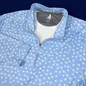 Johnnie-O Blue Palm Print Quarter Zip Pullover Men Size XXL Beach Stretch Casual